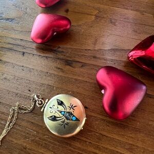 Beautiful Unique Victorian Locket w/ Turquoise and Black (Salt & Pepper) Stones